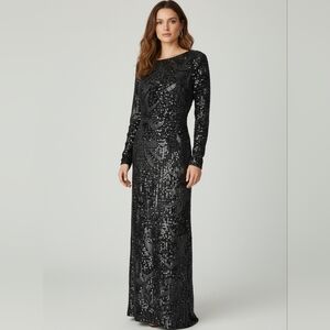 Aidan by Aidan Mattox Long Sleeve Velvet Sequin Long Dress